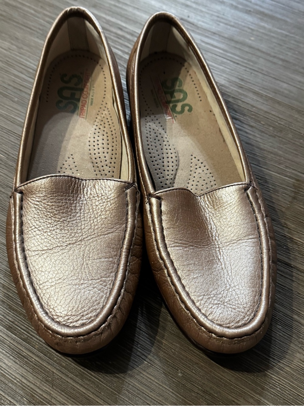 SAS Metallic Bronze Leather Slip-On Loafers